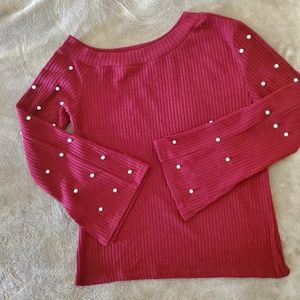 Red off-the-shoulder sweater with faux pearls size sm/med